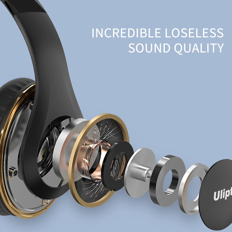 Uliptz Wireless Bluetooth Headphones, 65H Playtime, 6 EQ Sound Modes, HiFi Stereo Over Ear Headphones with Microphone, Foldable Lightweight Bluetooth 5.3 Headphones for Travel/Office/Cellphone/PC Black