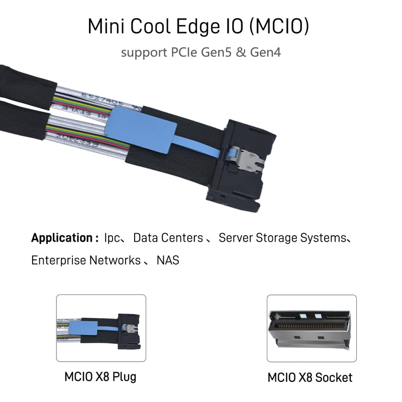 PCIe 5.0 MCIO x8 to Dual U.2 SFF-8639 Cable | 15Pin SATA Power Supply, 1.3feet (40 cm), for NVMe SSD, Server, Backplane, Motherboard,Workstation 1.3 ft