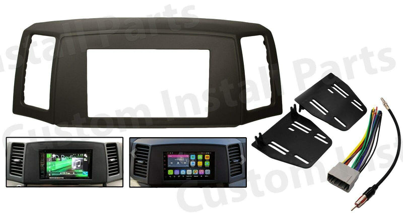 Double Din Navigation Bezel for Jeep Grand Cherokee | Compatible with Jeep Grand Cherokee, 2005-2007; wiring harness and antenna adapter; Grey