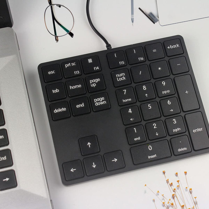 Merdia Numeric Keypad Wired Numpad 34 Keys External Mini Slim Keyboard Magicforce for Financial Cashier Securities-Black Black