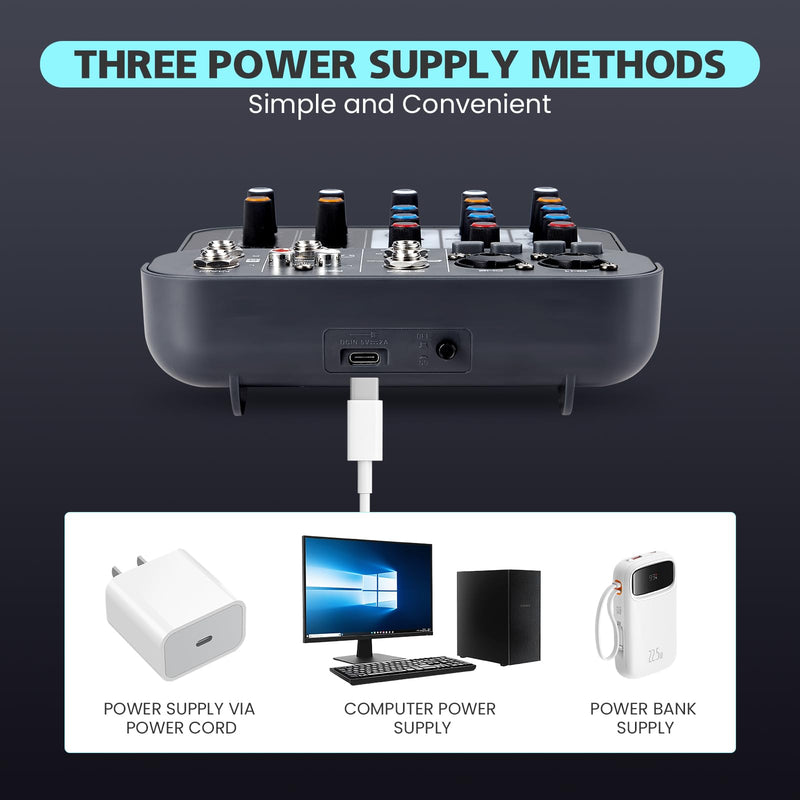 [AUSTRALIA] - 4 Channel DJ Audio Mixer, DJ Mixers Sound Board, Sound Mixer Board XLR 1/4" Interface, BT USB MP3 Computer Input 48V Phantom Power Stereo Karaoke DJ Studio Streaming KTV Stage G4B 