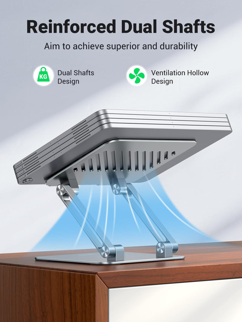 UGREEN Tablet Stand Holder for Desk Dual Rod Support Aluminum Tablet Holder Adjustable Dock Multi-Angle Riser Home Office Accessories Compatible with iPad Pro 12.9, iPad Air Mini 6 5 4 3 2 Silver
