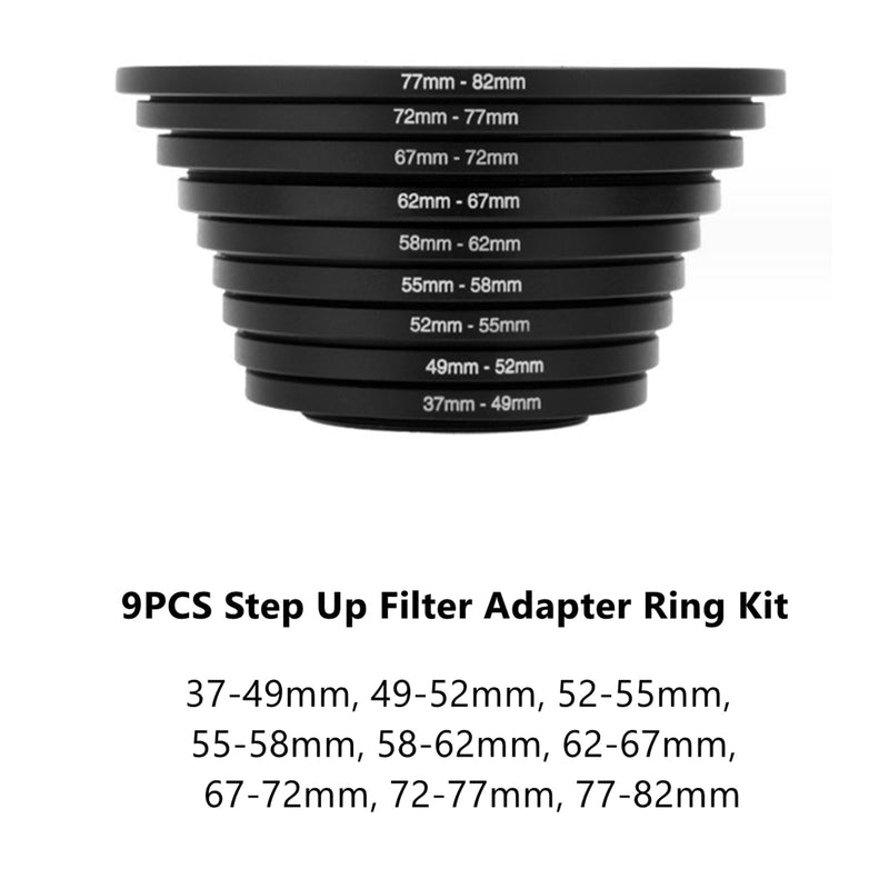 [AUSTRALIA] - Filter Ring Adapter Set 18 Pieces, Camera Lens Filter Stepping Rings Kit, Lightweight and Durable Aluminum, 9 Pcs Step Up Rings Set and 9 Pcs Step Down Rings Set, Black 