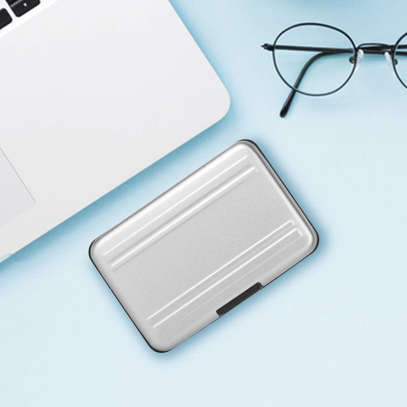 Qkenvo Aluminum Shock Resistant Carrying Box Holder Memory Card Storage Box Case Holder 8 Slots for SD SDHC MMC Micro SD TF Cards Silver