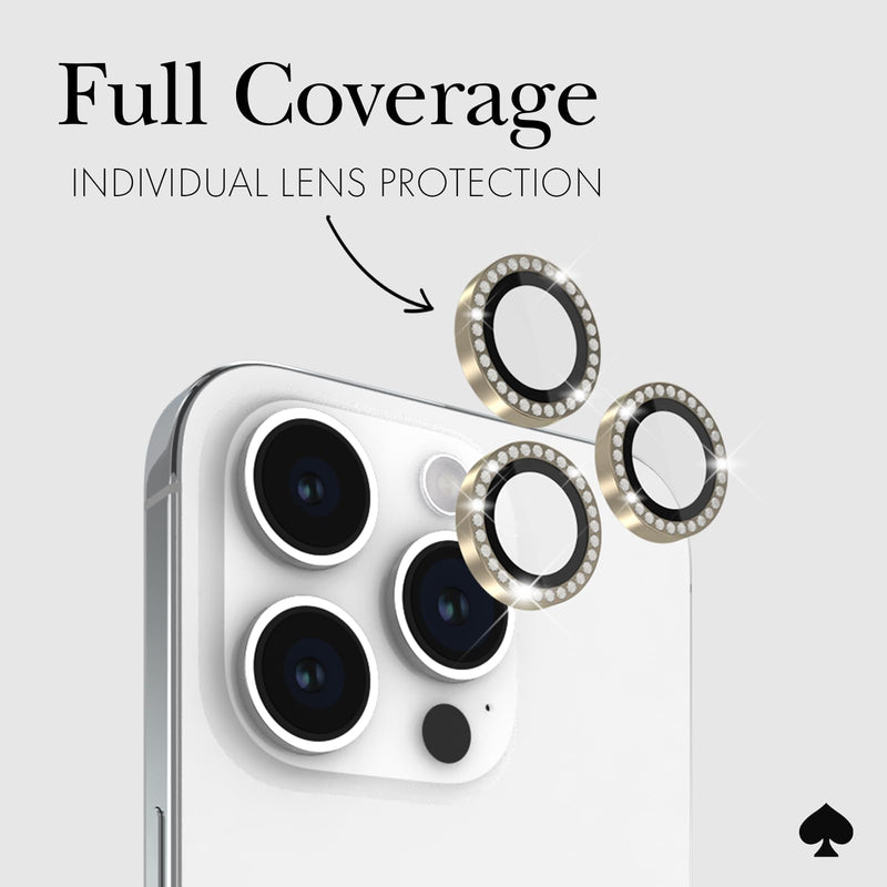 Kate Spade New York iPhone 15 Pro/iPhone 15 Pro Max Camera Lens Protector with Aluminum Rings - Crystal