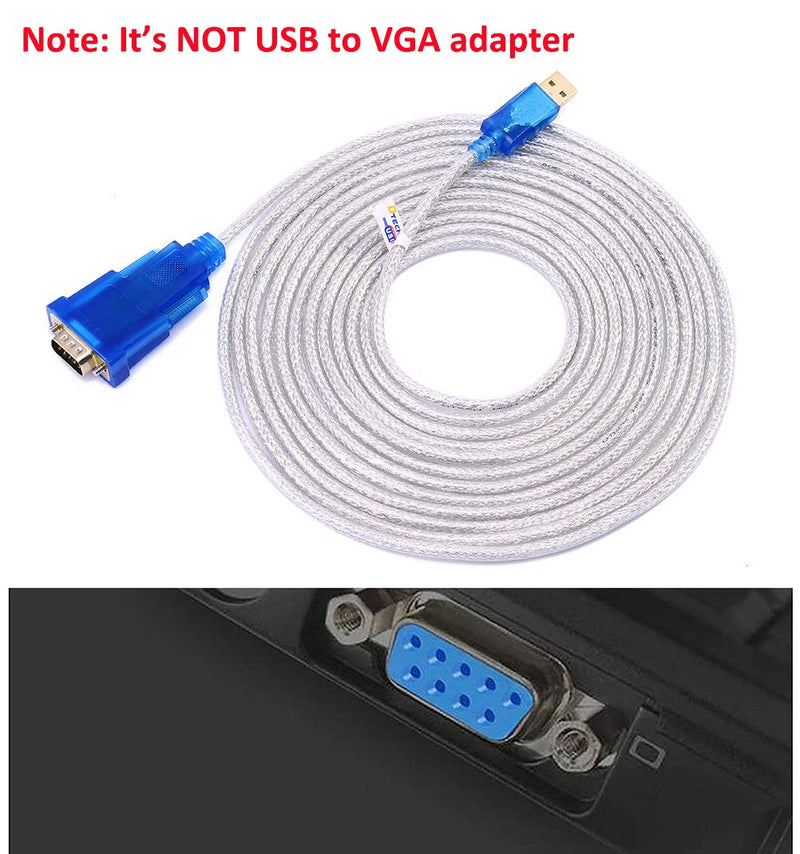 DTECH USB to Serial Adapter Cable 16 ft DB9 Male RS232 to USB Cord with FTDI Chip Supports Windows 11 10 8 7 Mac Linux (5m) 16ft USB to DB9 serial male cable
