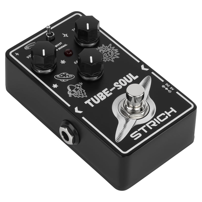 STRICH TUBE SOUL Tube Overdrive Distortion Pedal for Electric Guitar, Compact Mini Single Unit, True Bypass, 3 Control Knobs, Volume, Tone, Gain, Dual Modes, Boost, Normal, 9V DC, Black and White Black and White Overdrive Distortion