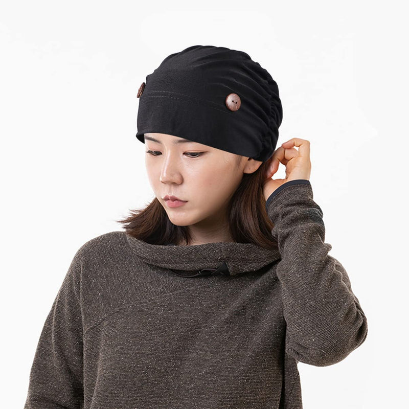 iplusmile Chemotherapy Hat with Buttons Turbans Hat Chemo Hat Headwear Sleep Cap Headwrap Cancer Slouchy Hat Peeling Hat Bouffant Hats for Women Black M