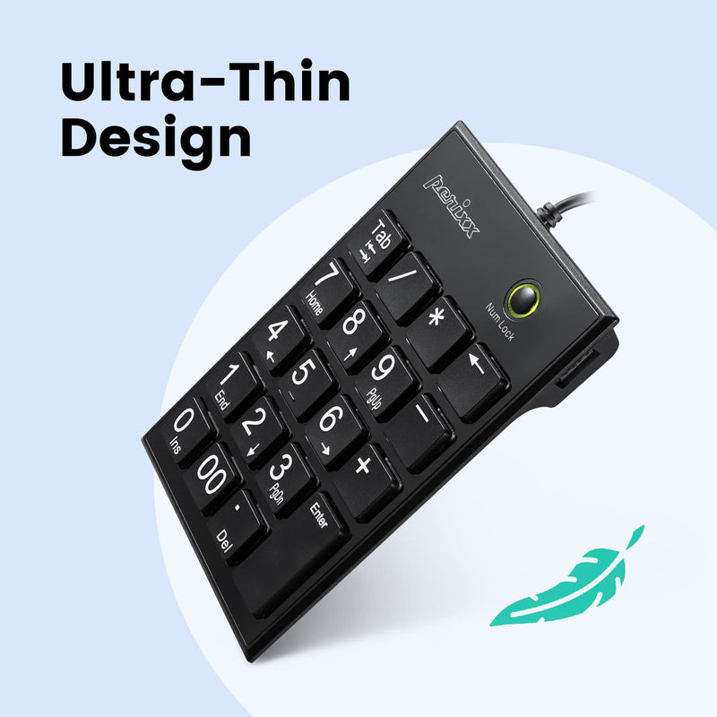 Perixx PERIPAD-202C Wired USB-C Slim Numeric Keypad - Scissor Keys with 2 USB-A Hubs and Tab Key - Compatible for Tablet, Laptop, & Desktop - Black USB type C with 2 Hubs