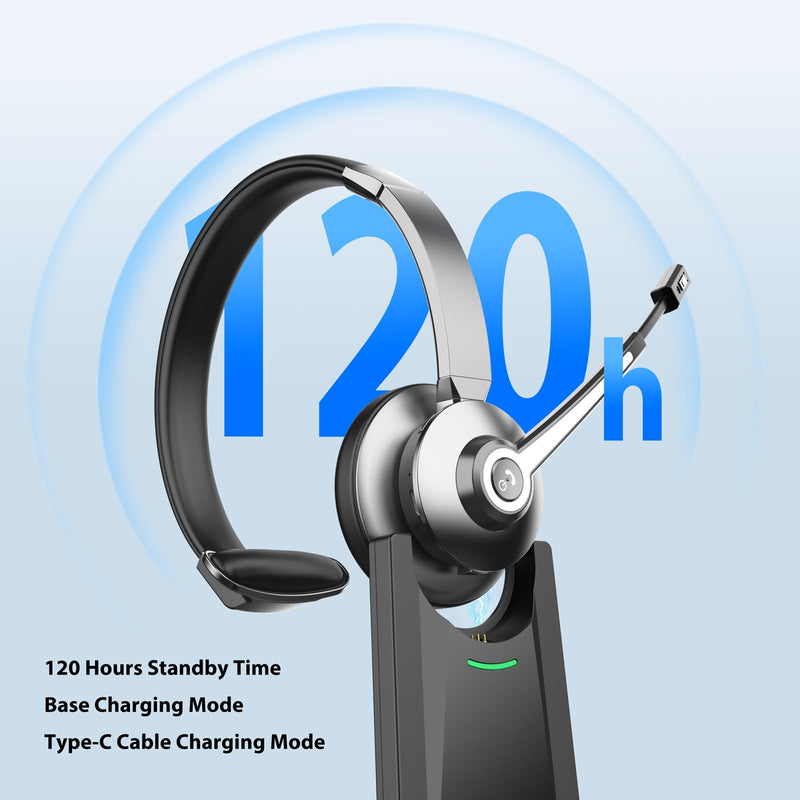 Bluetooth Headset, Wireless Headset with Microphone Noise Canceling & USB Dongle, Headset for Work with Charging Base, Headphones with Mute Button for Phones/Call Center/Office/Trucker