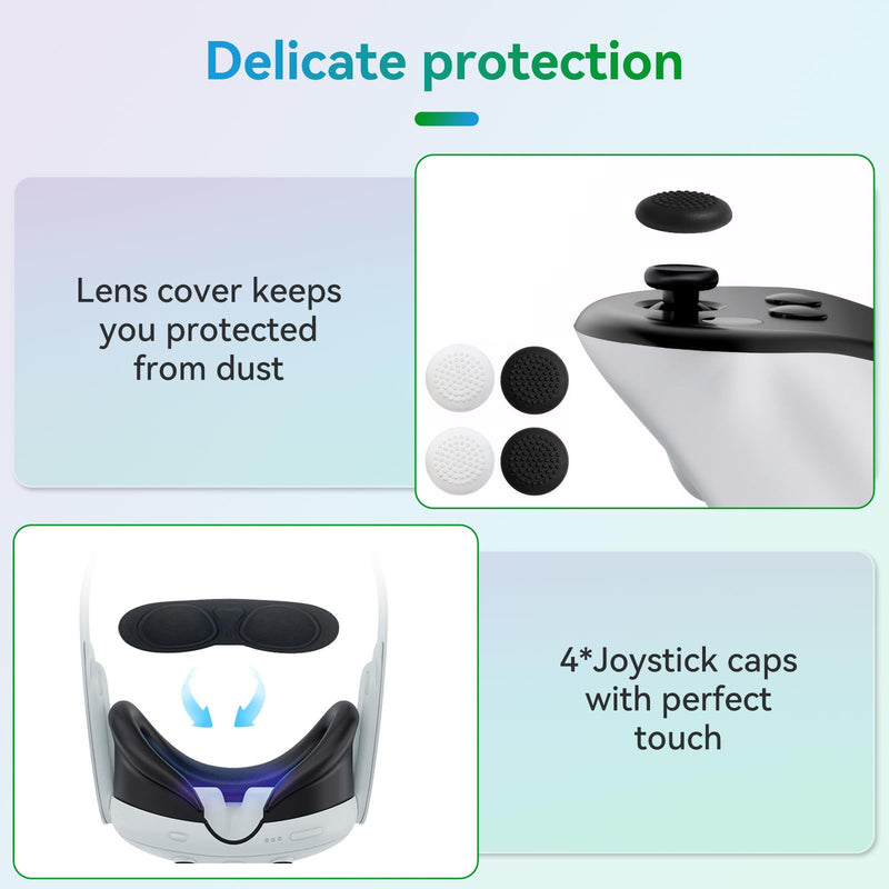 Protective Case for Meta Quest 3,VR Accessories for Meta Quest 3,Replacement kit for Meta Quest 3,Include Impact Resistant Cover Lens Cover Lens Tempered Glass Protector Joystick Caps