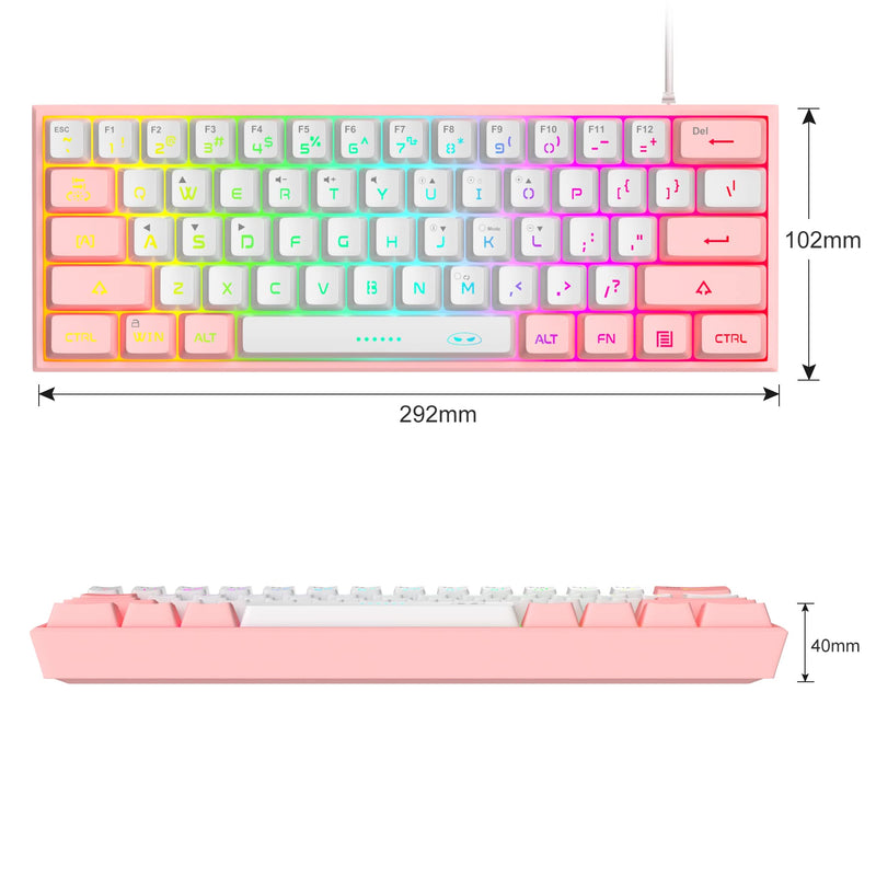 MageGee TS91 Mini 60% Gaming/Office Keyboard,Waterproof Keycap Type Wired RGB Backlit Compact Computer Keyboard for Windows/Mac/Laptop (White Pink) White Pink