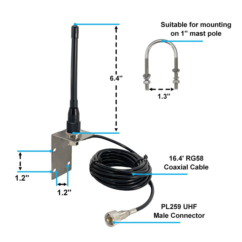 [AUSTRALIA] - VM200 Marine Antenna, Durable 153-164Mhz Boat Radio Antenna with 16ft RG58 Coaxial Cable and L-Bracket, Ideal for Marine Radio 
