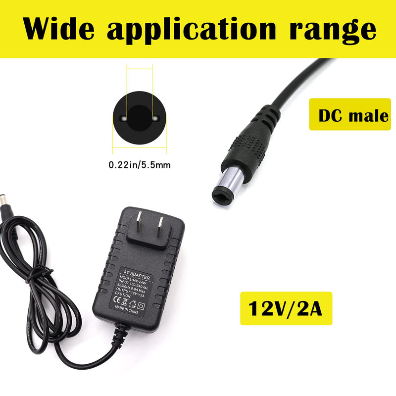 12V 2A 100V-240V AC to DC Power Adapter 5.1x2.1mm 4-Way Power Splitter Cable for CCTV/Camer/DVR H-M-026 12V 2A Power Adapter