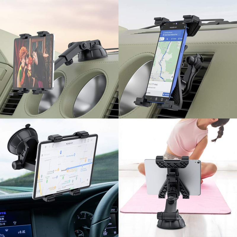 Tablet Holder Car Mount for Apple iPad Samsung Galaxy Tab All 6"-11" Tablets, Cars Air Vent with Dashboard Windshield Strong Suction Cup Mount 360° Rotation Adjustable Telescopic Arm Tablet Holder Big