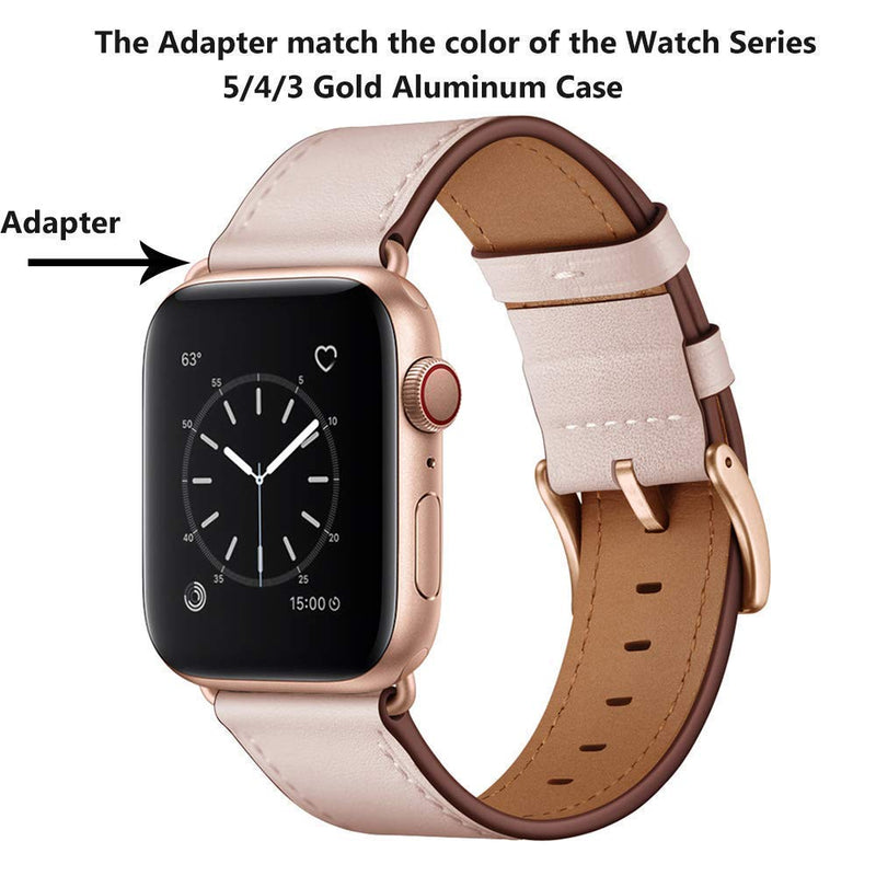 OUHENG Compatible with Apple Watch Band Genuine Leather Replacement Strap 41mm 40mm 38mm Black & Pink Sand