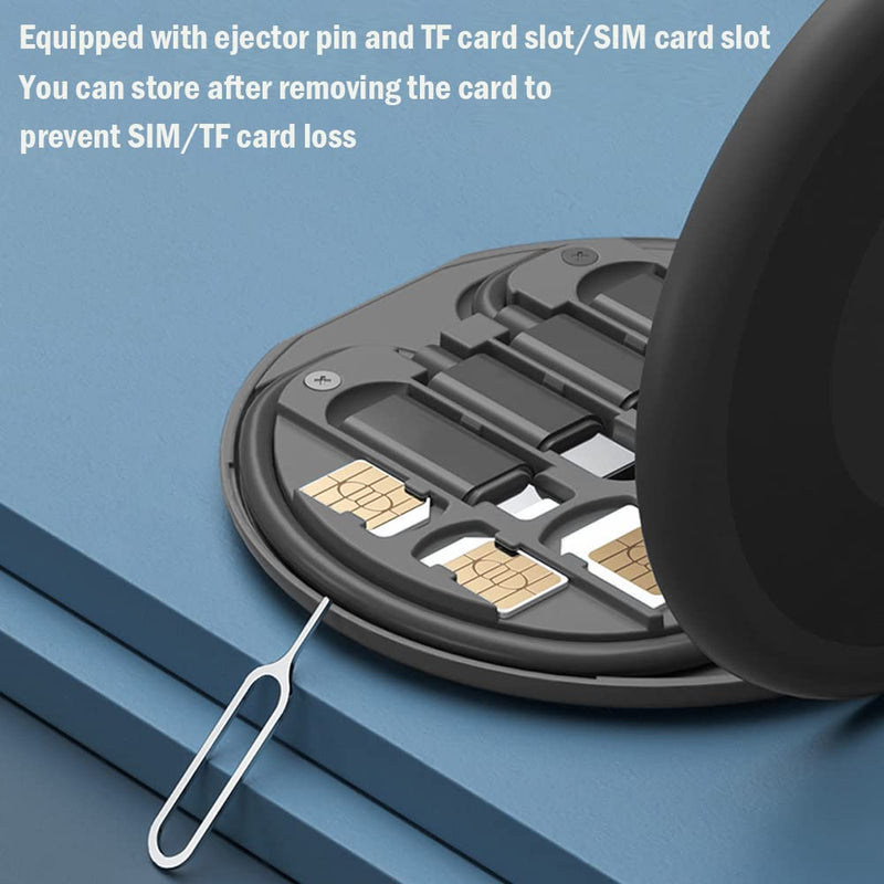 USB Adapter Cable Conversion Storage Box, Multi-Type Charging Line Convertor Lightning Type C Micro Data Transfer Tool Contains Sim Card Slot Tray Eject Pin, Use as Phone Holder (Black) Black