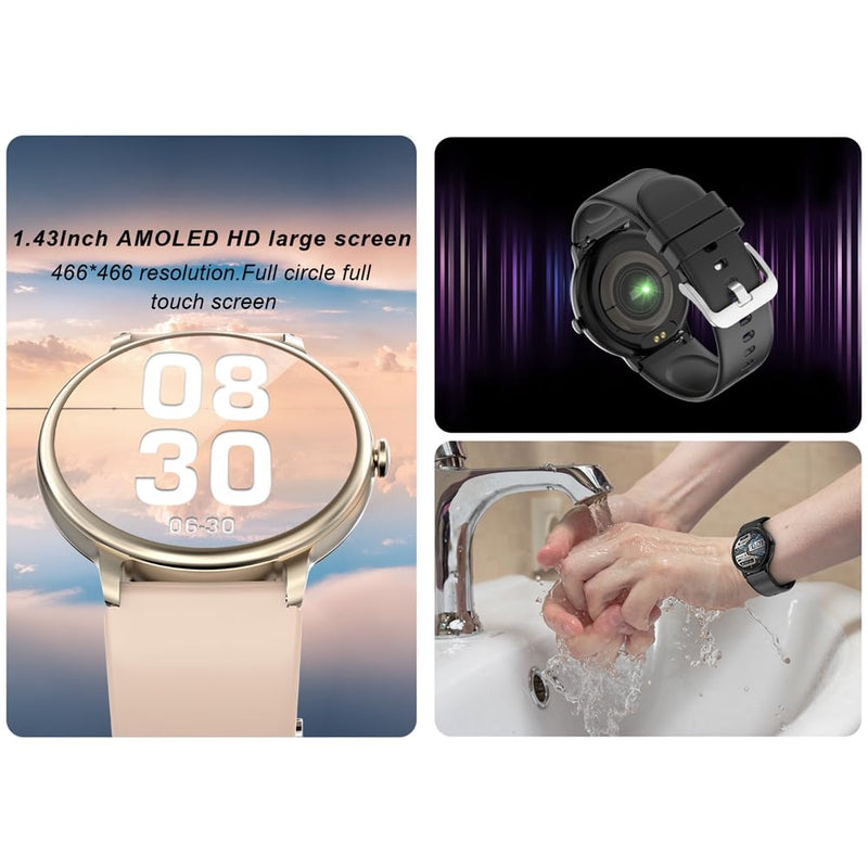 Smartwatch, 1.39" Full Touch Screen, Fitness Tracker, Heart Rate Monitor, Bluetooth Enabled, Black