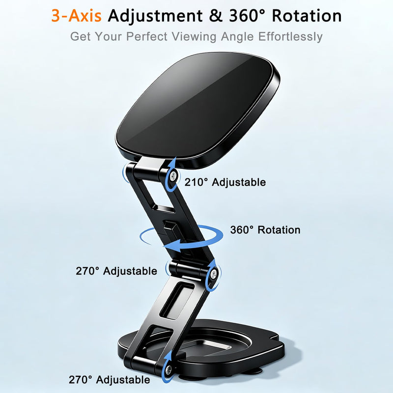 3-in-1 Magnetic Suction Cup Phone Mount, Tri-Axis 360° Adjustable | 12LBS Ultra-Strong Suction Phone Holder, Foldable Pocket-Size Stand for Gym Equipment, Shower Glass, Fridge, Car Windshield