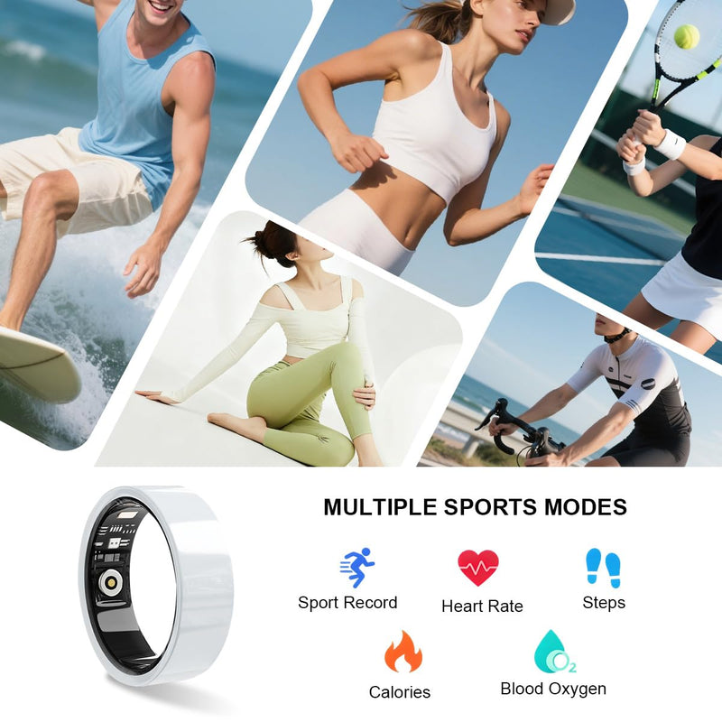 Smart Ring for Women Men Without Subscription Ceramic Design Health Tracking smart Ring for Sleep, Heart Rate, Stress & Activity Tracking (White, 9) White