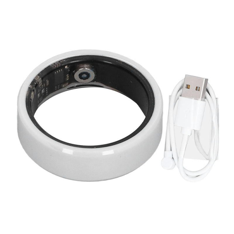 Health Tracker Smart Ring, White Ceramic IP68 Waterproof Pedometer Sleep Monitoring Rechargeable Ring with 7 Days Battery Life for Android iOS Users No. 9