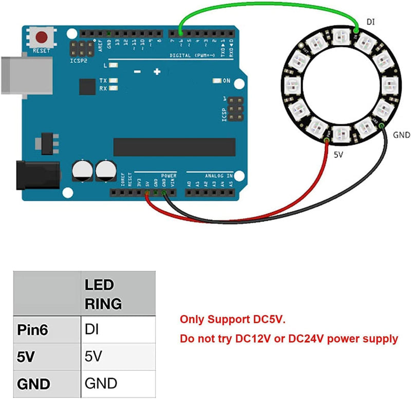 12 Bits WS2812 RGB LED Ring WS2812B 5050 Addressable LED Light String with Integrated Drivers Pixels Individual Controlling for Arduino ESP8266 ESP32 Lighting Effect (Pack of 2pcs
