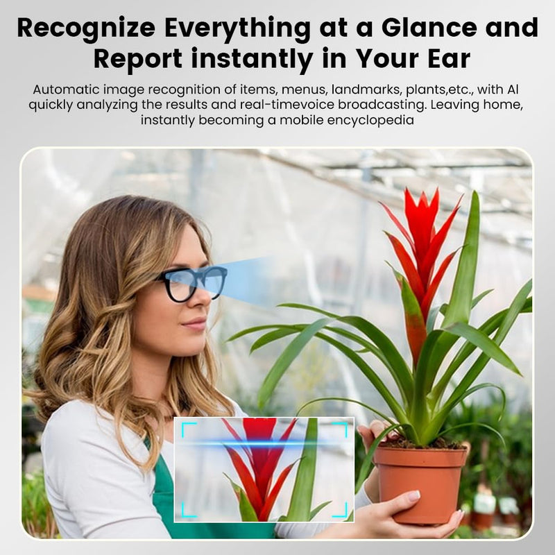 Al Smart Glasses,8MP Camera Glasses with Real-Time Translation &Object Analysis HD 1080P Video Recording,No WiFi Required for Travel, Sports, Outdoor Use (Anti-Blue Light Lens) Anti-Blue Light Lens
