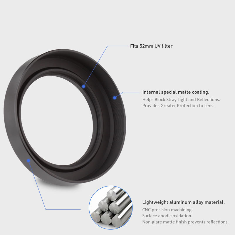 Haoge Metal Lens Hood for Nikon NIKKOR Z 40mm f/2, Z 28mm f/2.8, Z 28mm f/2.8 (SE) Lens,Screw Hood, Compatible with 52mm UV Filters and 52mm Lens Cap