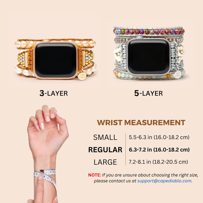 Cape Diablo White Labradorite Smart Watch Strap - Genuine Energy Crystal Band - Boho, Beaded, Adjustable, Healing, Anti-Anxiety Chakra Stone Watch Bracelet - Apple Models 4, 5, 6, 7, 8, SE - 38mm-45mm