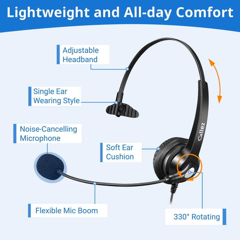 Callez Cisco Phone Headset with Mic Noise Cancelling, RJ9 Office Telephone Headset with Quick Disconnect Cord Compatible with Cisco IP Phone 7940 7942 7945 7960 7962 7965 7821 7841 8811 8841 8845 8851