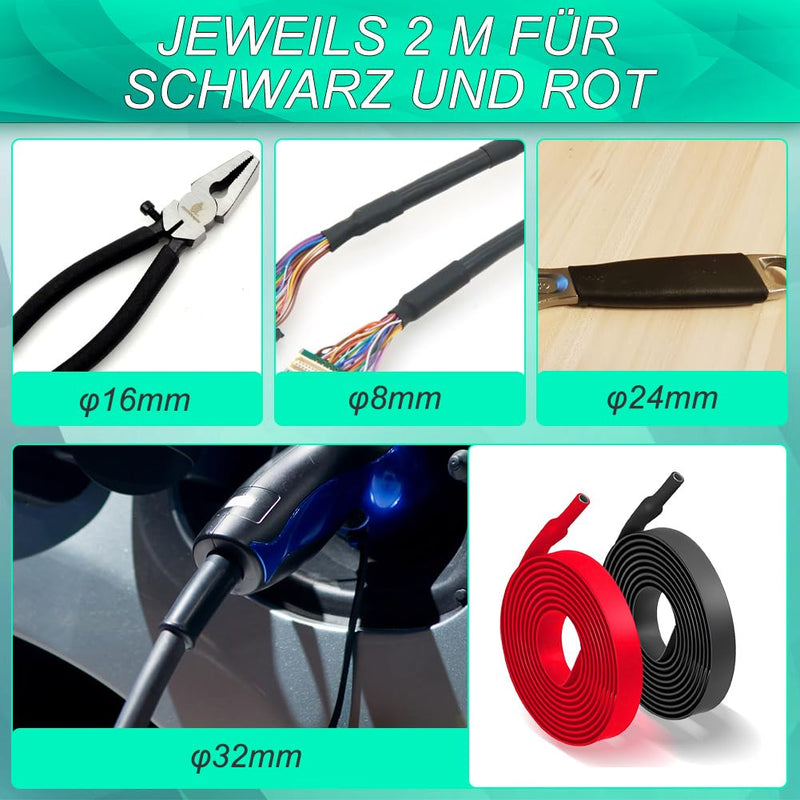 2 Pieces 4:1 Heat Shrink Tubing, Diameter 8 mm & 2 m Length, Heat Shrink Tubes with Adhesive, Waterproof and Insulation, Heat Shrink Tubing Sold by the Metre for Cable Insulation, Marking, Cable Ø8mm & 2m