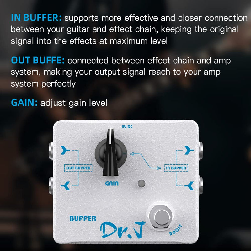 JOYO Buffer Pedal Effect Built-in Double Buffer Groups and Boost for Electric Guitar Bypass High-end Edition Dr.J Series (D57) Buffer White