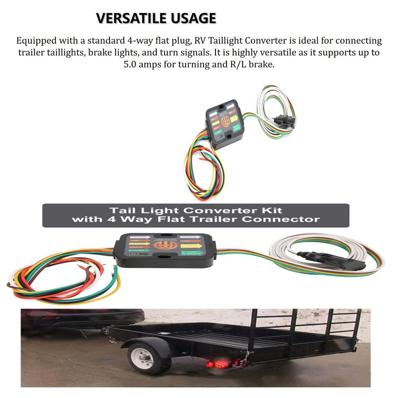 60 Inch LED Wiring Converter with Dust Cover Stable Design 4 Way T Connector Universal 3 Way to 2 Way T Tail Light Converter for Vehicle
