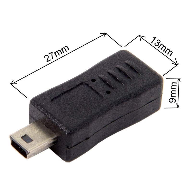 CY 2pcs Mini USB Male to Micro USB 5pin Female & Mini Female to Micro Male Extension Adapter Black