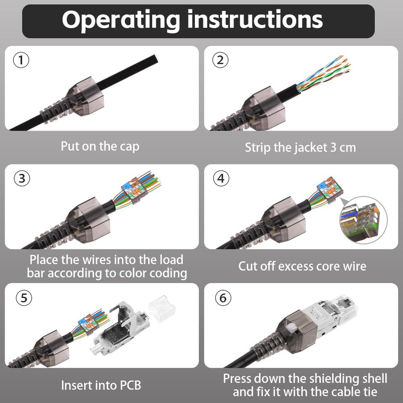 AXFEE 10 x RJ45 Connectors Tool-Free, CAT6A CAT6 Network Plug, Compatible with Cat6A Cat6 Cables, LAN Plug, LSA Fully Shielded, Ideal for Home and Office Networks # 10 pieces for Cat6A Cat6