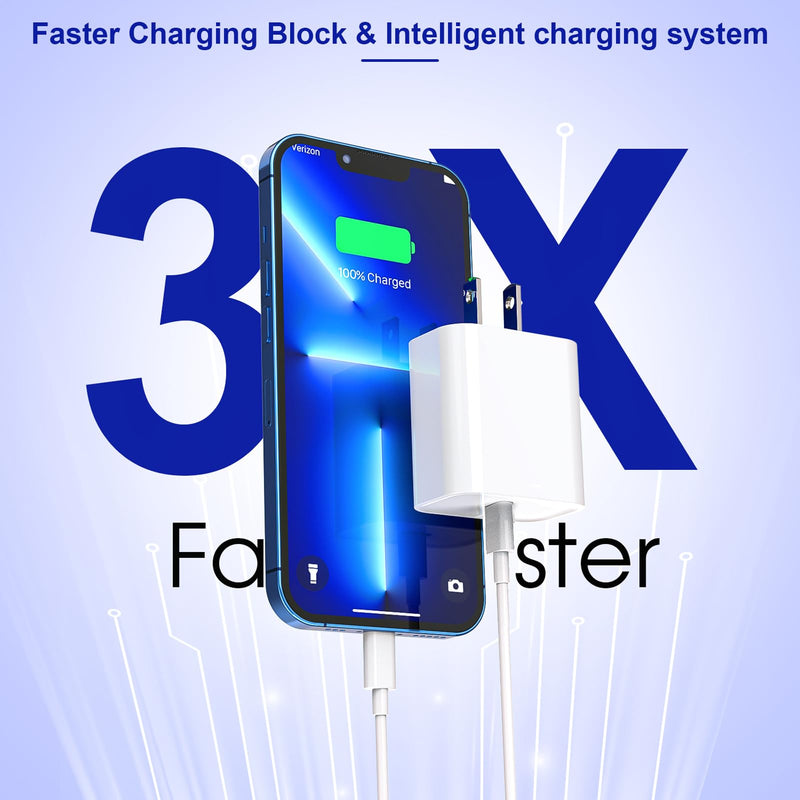 [AUSTRALIA] - Apple Fast Charger, 10FT Extra Long Fast iPhone Charger Travel Plug Adapter 20W Super Quick Apple Charging USB C Wall Charger Block with 10Foot Lightning Cable Cord for iPhone 14/13/12/11/X/XR/SE/iPad White 