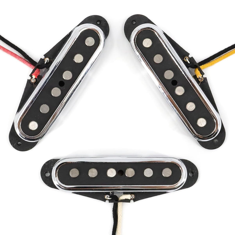 Alnico 5 Strat Pickup Single Coil Pickups Open Style Neck/Middle/Bridge Pickup Set for Stratocaster Electric Guitar Parts Replacement (Chrome Cover) Chrome Cover