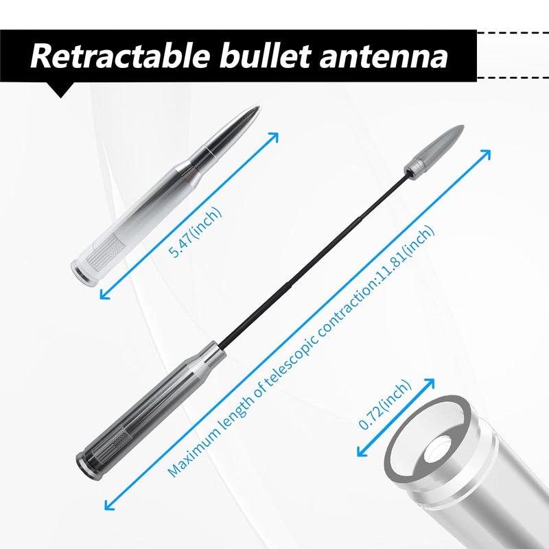 1 PC Car Bullet Antenna, Retractable Antenna Replacement, Enhanced Signal Receiver, Antenna with Screw Spacer, Compatible with Ford F150 Wrangler Jeep Chevrolet (Silver) Medium Silver