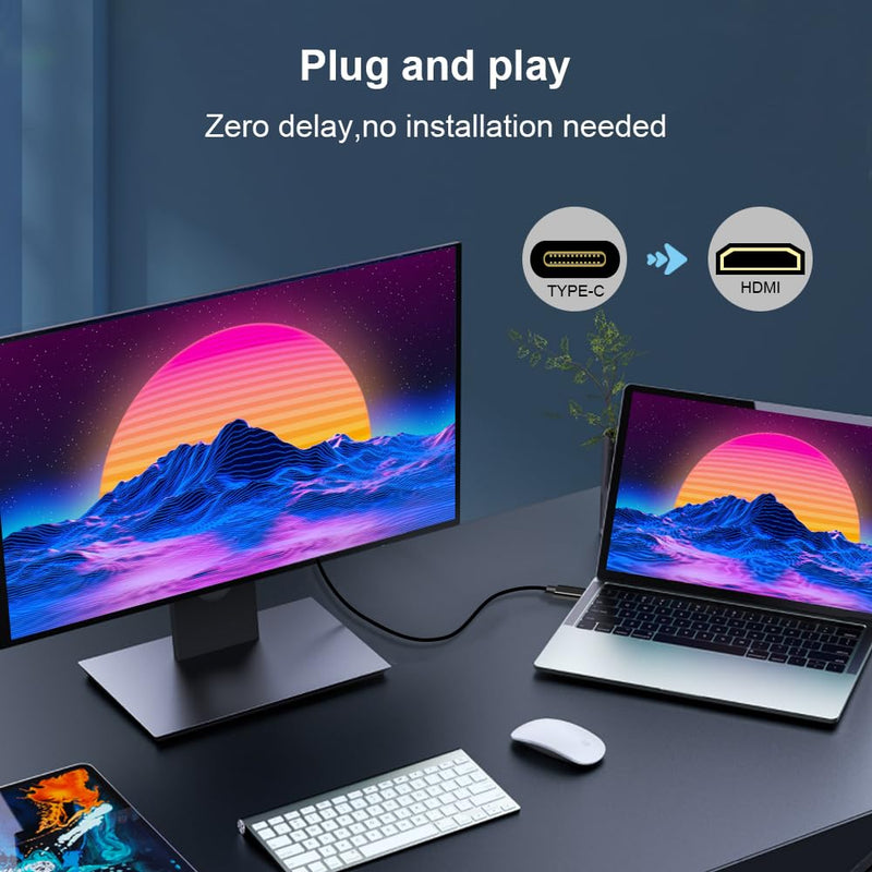 USB C to HDMI Cable 60ft, [4K@60Hz, High-Speed] Type C to HDMI [Thunderbolt 3/4 ],Compatible with Chromebook, MacBook Pro/Air 2023, iPad Pro, iMac, XPS 17, S23, Black (60ft)