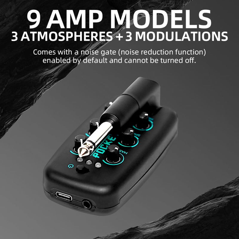 [AUSTRALIA] - EROK Guitar Headphone Amp, with 9 Simulation Tones,USB-Rechargeable Portable Pocket Effects Unit, with Wireless Function Supporting OTG Recording 