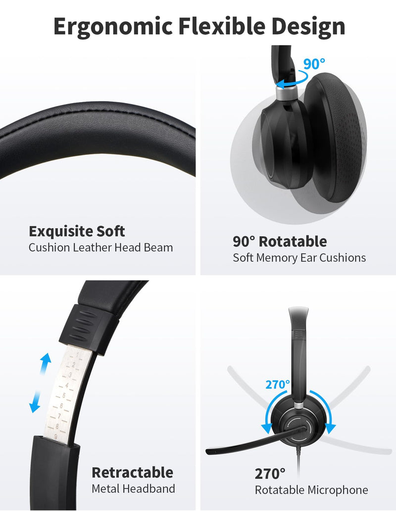 [AUSTRALIA] - Wired Headphones with Microphone for PC, On-Ear Computer Laptop USB Headset with Noise Cancelling Microphone in-line Control for Home Office Online Class Skype Zoom, (3.5mm + USB) 1 Count 
