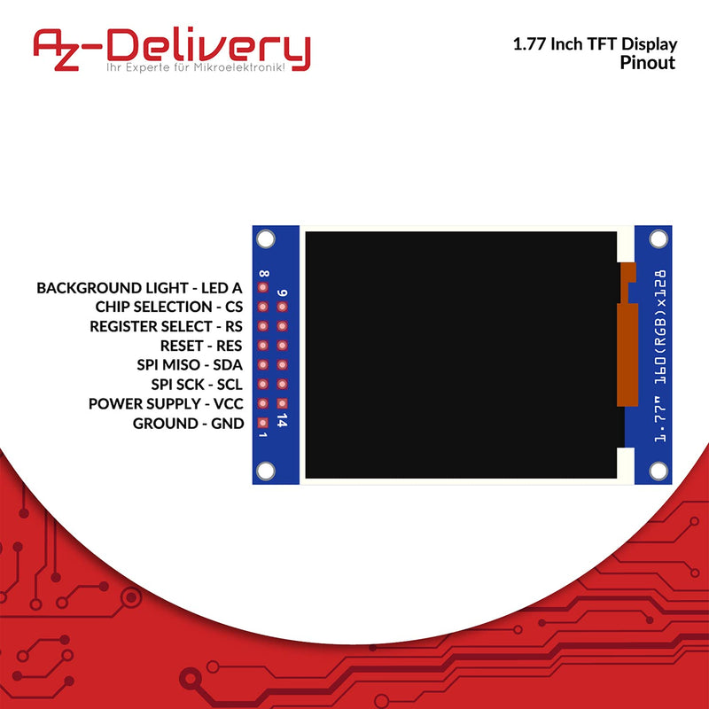 AZDelivery ⭐⭐⭐⭐⭐ SPI 1.77 inch TFT Display 128X160 Pixels 1 x TFT Display