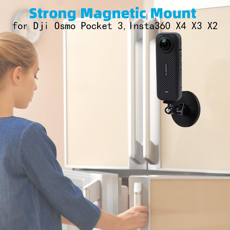 Magnetic Camera Mount with Magic Arm Compatible with DJI Osmo Pocket 3,Insta360 One X4 X3 X2 Go3, Heavy-Duty Magnet Base Stand with 1/4"-20 Thread for Gym, Car Mounting