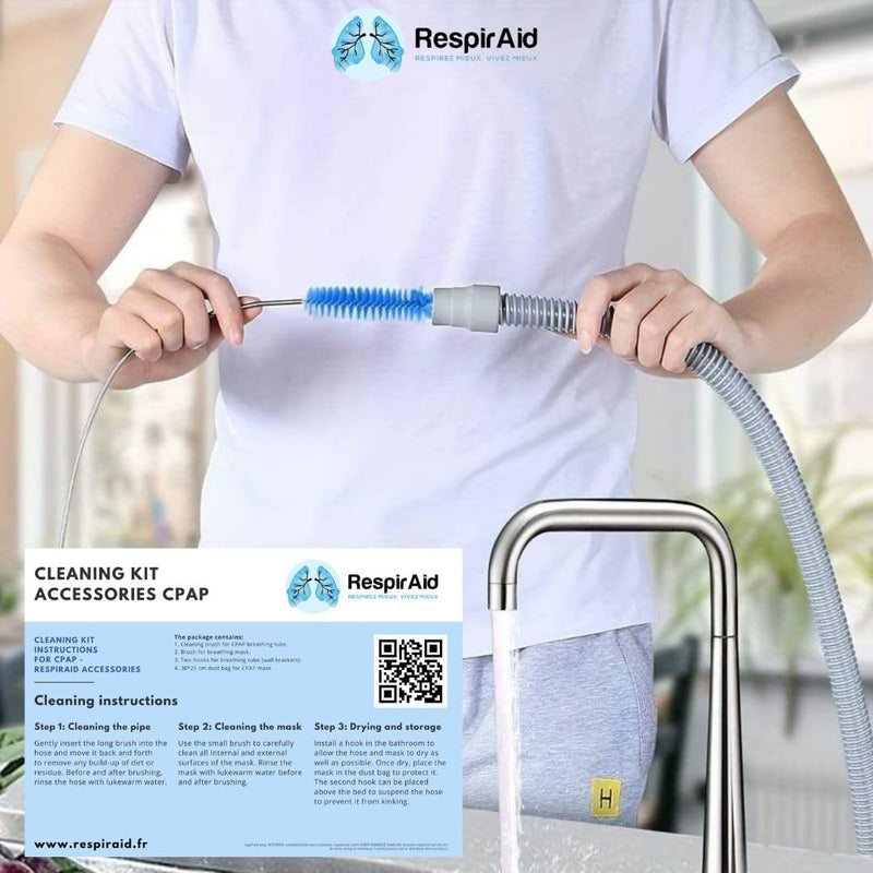 Complete CPAP Cleaning Kit – Compatible with ResMed & AirSense – Includes CPAP Hose, Tube Cleaning Brushes, Mask Wipes Bag, Wall Mounts & Hose Clips