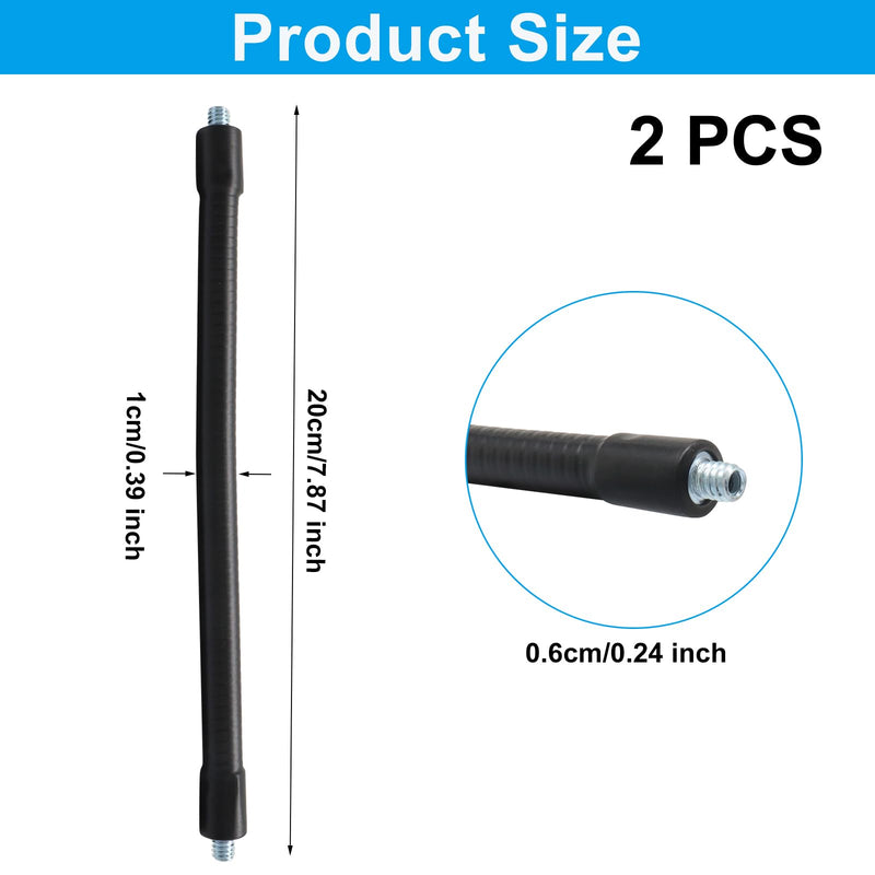 2 Pack Gooseneck, 8 Inch Flexible Arm, 1/4"-20 Male to Male | Metal Extension Tube, For Action Camera, Phone, Microphone, Tripod, LED Light, Black