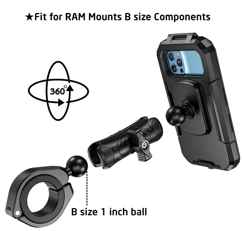 iMESTOU Waterproof ATV Phone Mount with Aluminum 1" Ball Large Clamp Mount Adapter Fits for ATV UTV 1.5''/1.75''/1.85''/2''/2.1'' Handlebars, Suitble for 5.5"-6.8" Smartphones (Size L) L for 5.5"-6.8" Phones