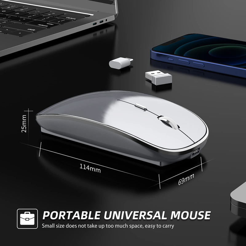 Halpilt Wireless Mouse Chargeable Portable Silent Wireless Mouse USB and Type-C Dual Mode Wireless Mouse 3 Adjustable DPI for Laptop, Mac, MacBook, Android, PC (Q23S Grey)