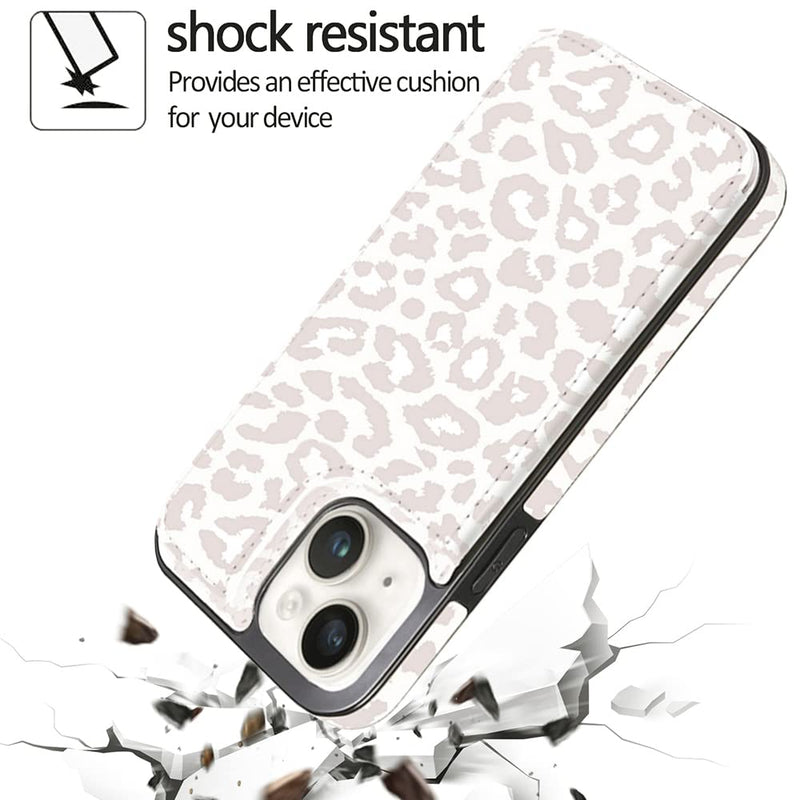 uCOLOR Flip Leather Wallet Case Card Holder Compatible with iPhone 13 6.1 iPhone 14 6.1 Women and Girls with Card Holder Kickstand (Beige Leopard) Beige