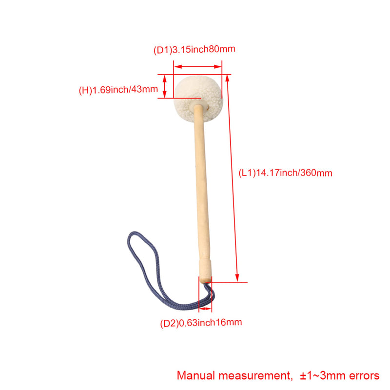 [AUSTRALIA] - 2 Pcs 14 Inch White Soft Wool Gong Mallet Felt Head Dia 80mm With Wooden Handle 