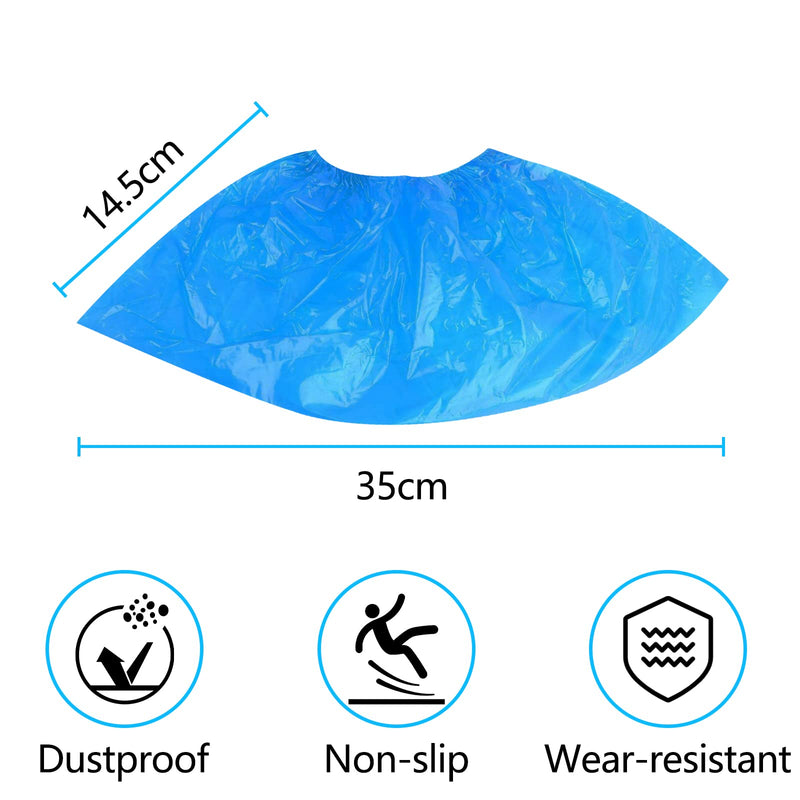 Gvolatee Pack of 100 Disposable Blue Non-Slip Waterproof Plastic Shoe Covers Non-Slip, Universal Size Overshoes, Dustproof Shoe Cover for Medicine, Construction, Garden, Factory